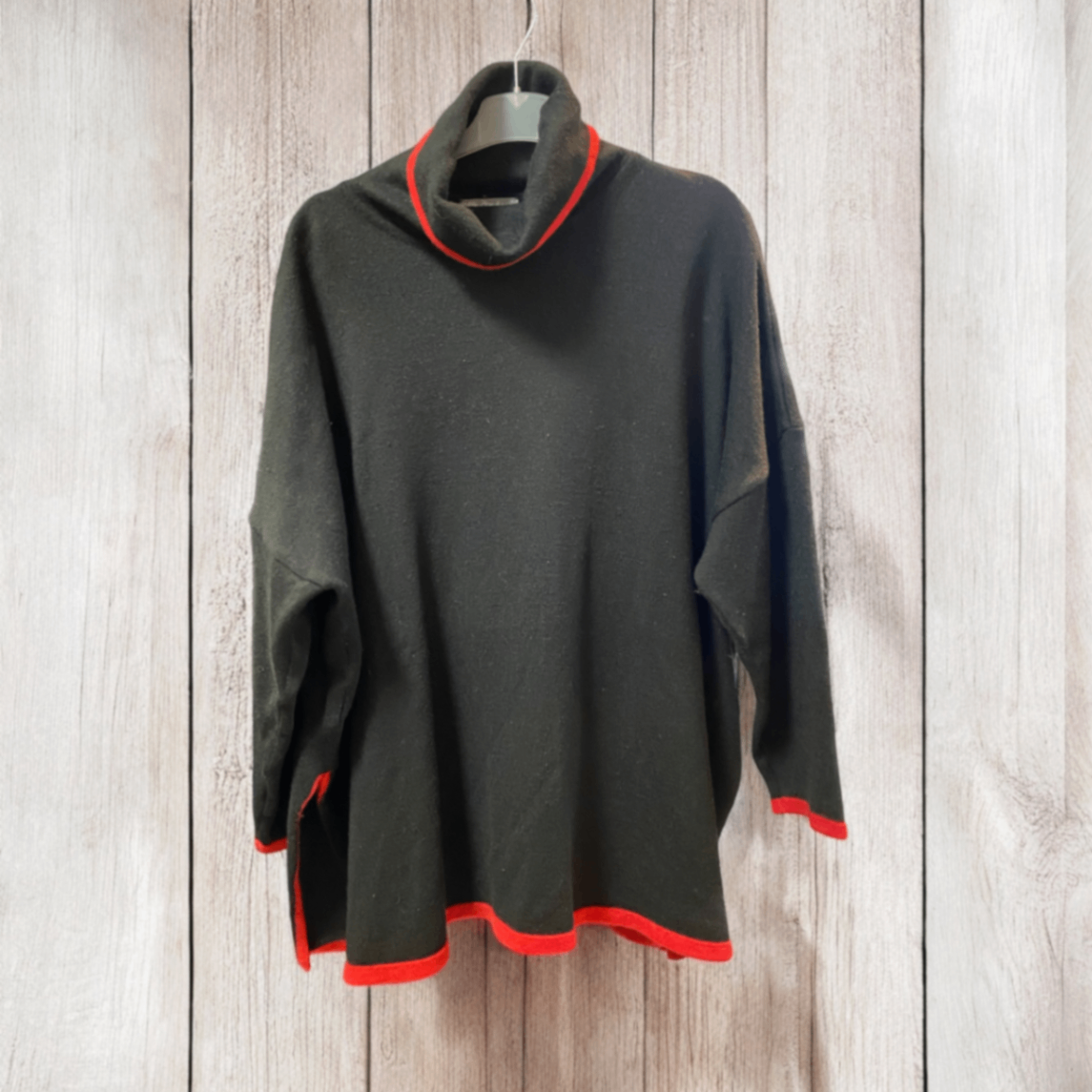 Ulla Popken Selection Pullover XL Schwarz mit roten Details