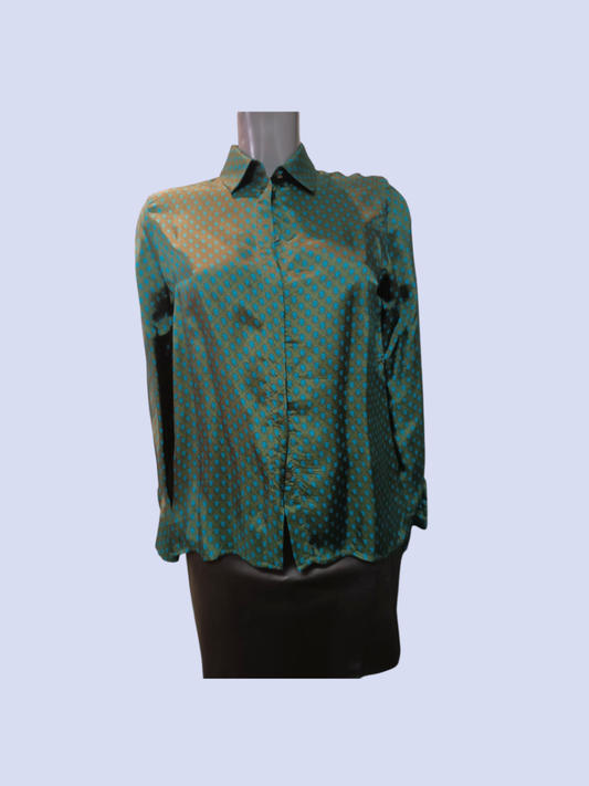 Niu Seidenbluse S Grün mit blauen Punkten