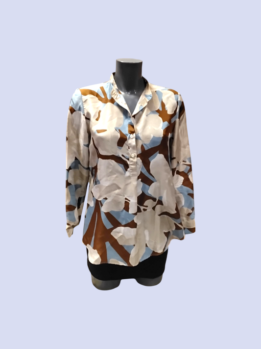 ROSSO35 Bluse M Blau, Beige, Braun