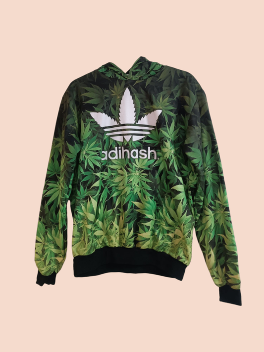 adihash Hoodie XL Grüne Hanfblätter