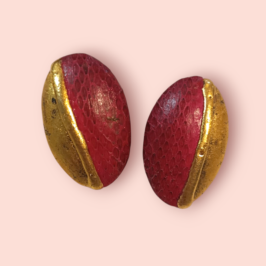 Vintage Ohrringe Klipp Rot und Gold