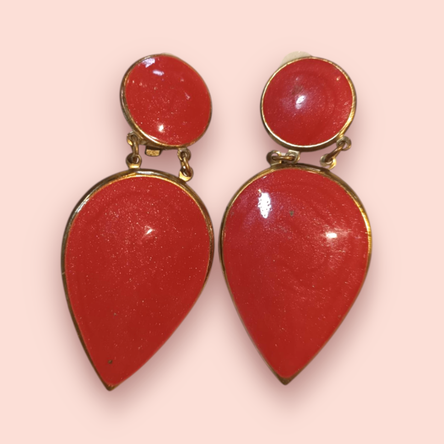 Vintage Ohrringe Klipp Rot und Gold