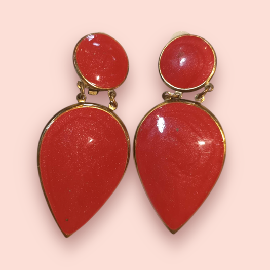 Vintage Ohrringe Klipp Rot und Gold