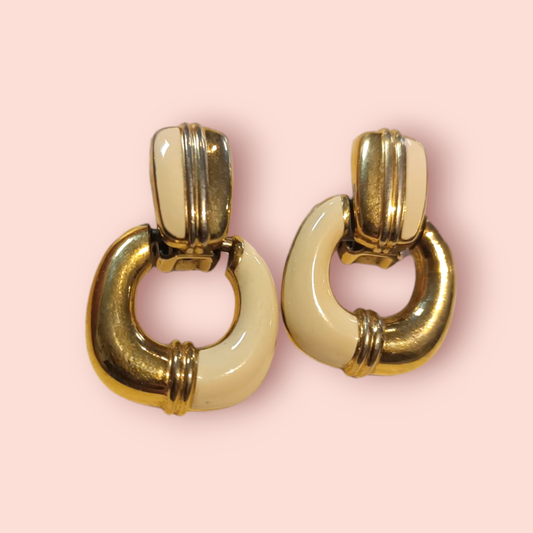 Vintage Ohrringe Klipp Gold und Beige