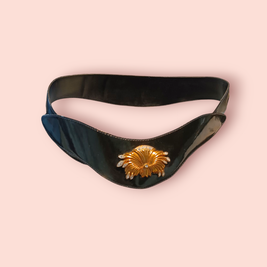 Gürtel XL Schwarz mit goldenem Muster