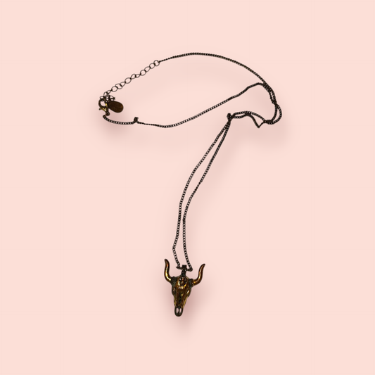 Halskette Schwarz Silber mit Stier