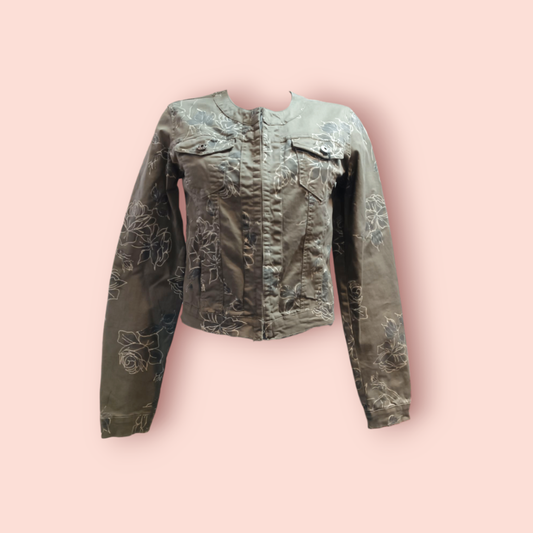 Jacke Olivgrün mit Blumenmuster