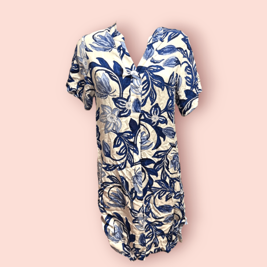 H&M Kleid XS Weiß mit blauem Muster