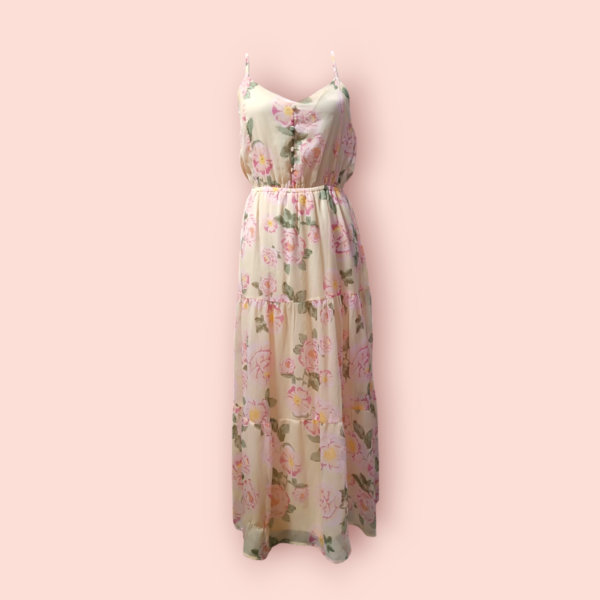 Terranova Maxikleid S Creme mit Blumenmuster