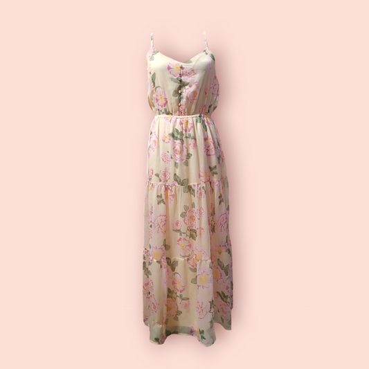 Terranova Maxikleid S Creme mit Blumenmuster