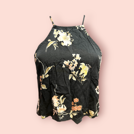 Brandy Melville Top S Schwarz mit floralem Muster