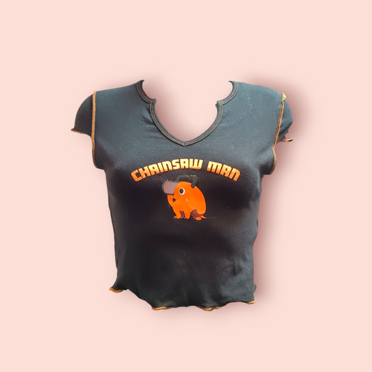 Bershka T-Shirt L Schwarz mit Chainsaw Man Schriftzug