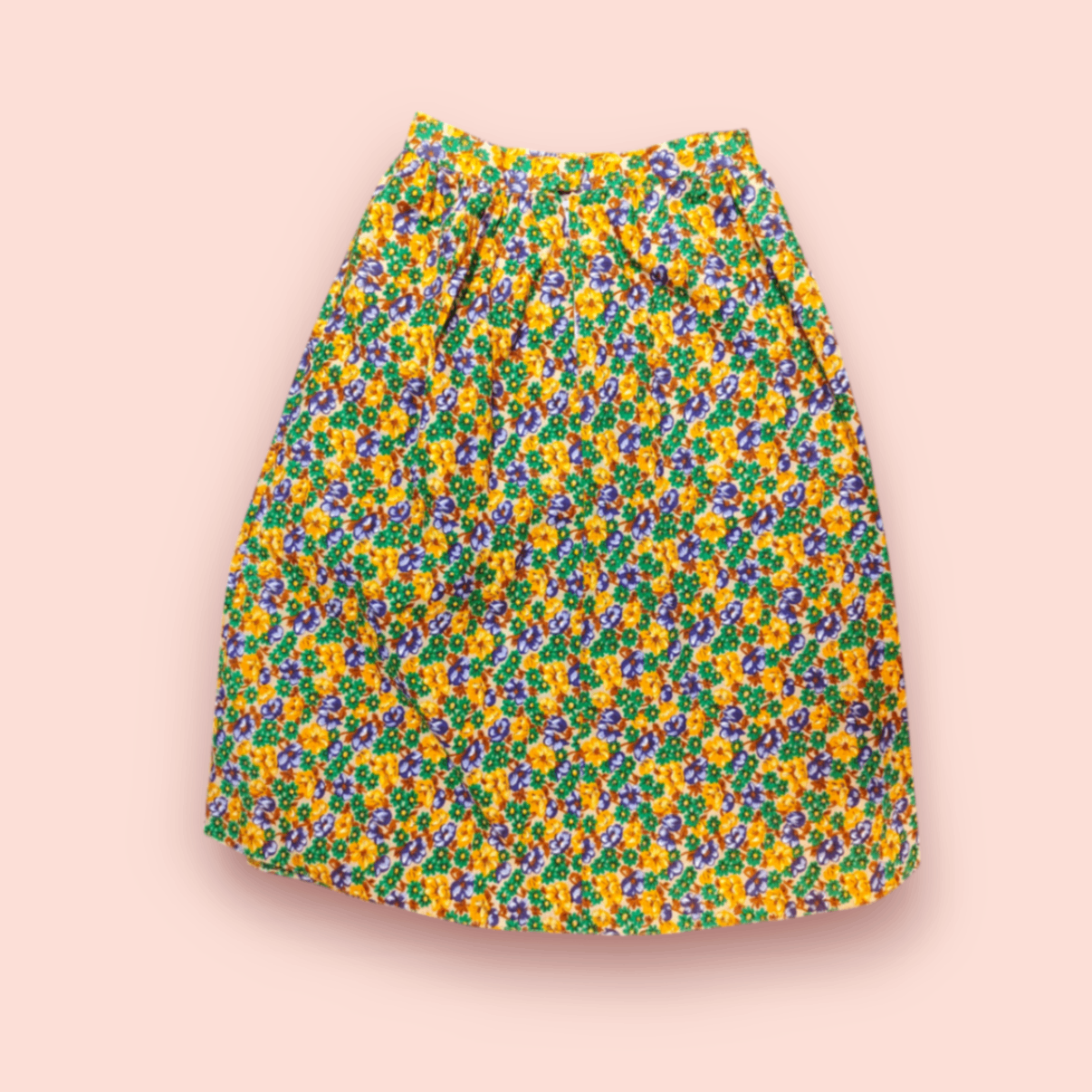 Vintage Midi Rock 38 Gelb, Violett, Grün, Blau