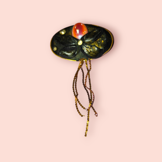 Brosche Schwarz, Gold, Rosa