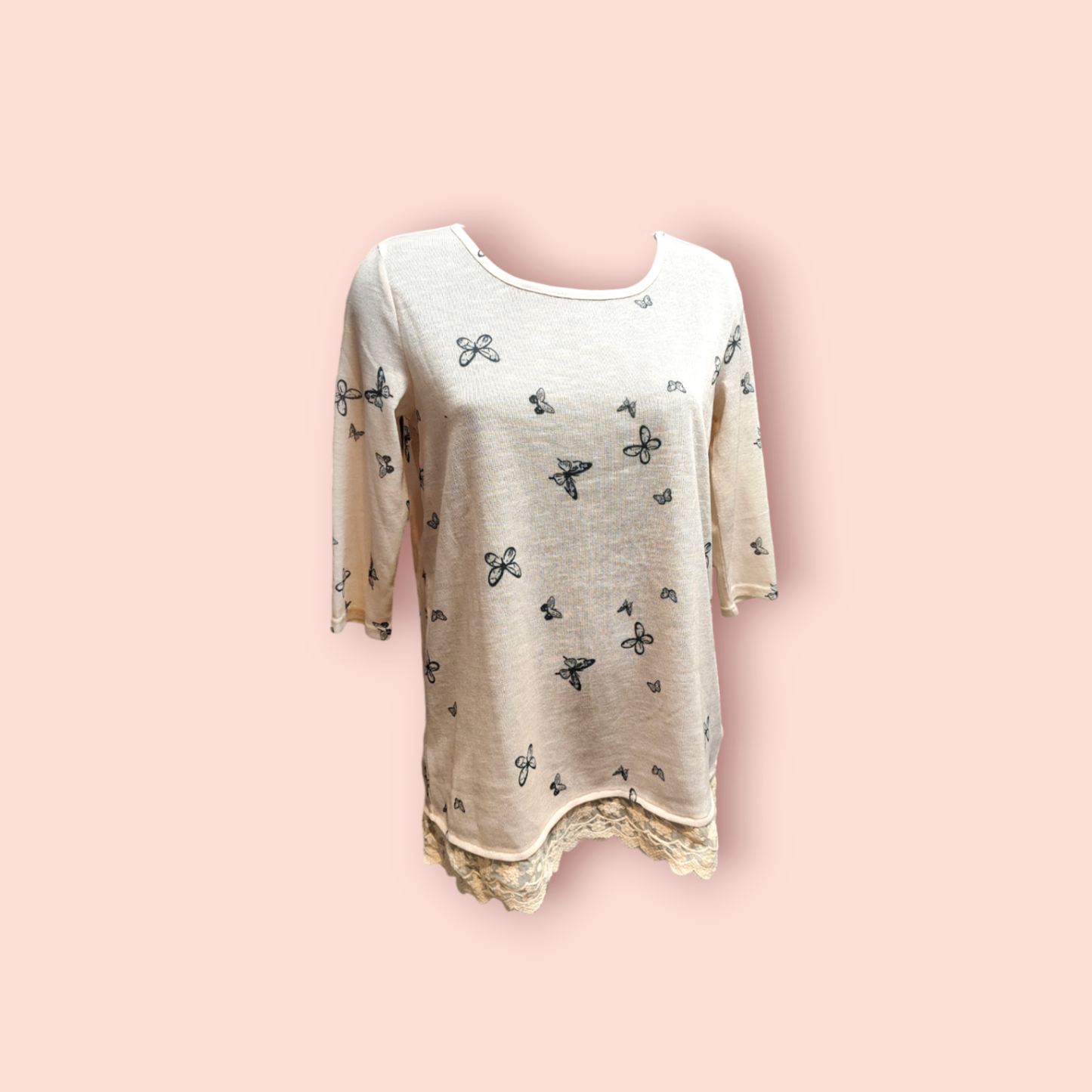 Jean Pascale Nachthemd M Beige mit grauen Schmetterlingen