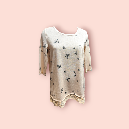 Jean Pascale Nachthemd M Beige mit grauen Schmetterlingen