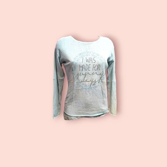 Langarmshirt M Blau mit Aufschrift