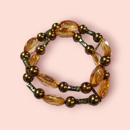 Armband Lila Perlen und rosa Glas-Steine