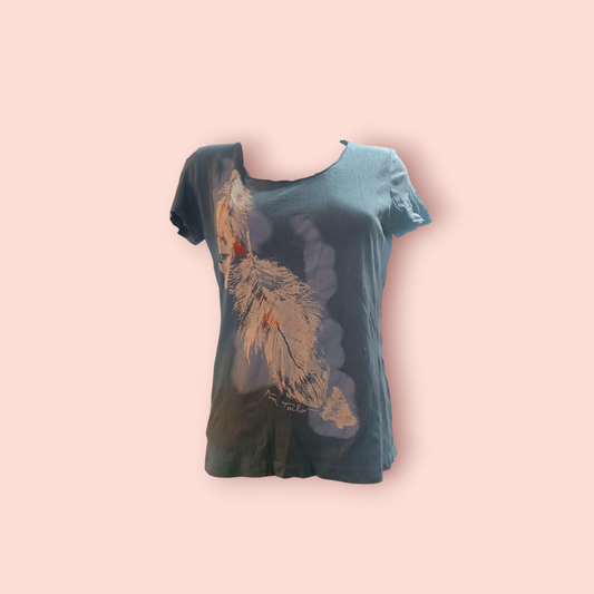 Tom Tailor T-Shirt S Grau mit Feder Abbild