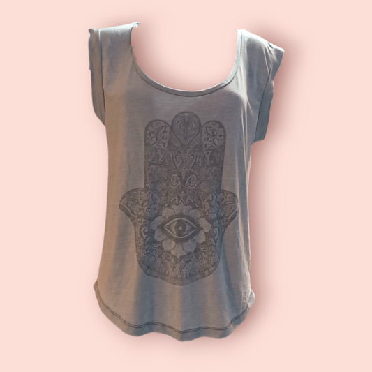 Review T-Shirt S Grau mit Hamsa Hand