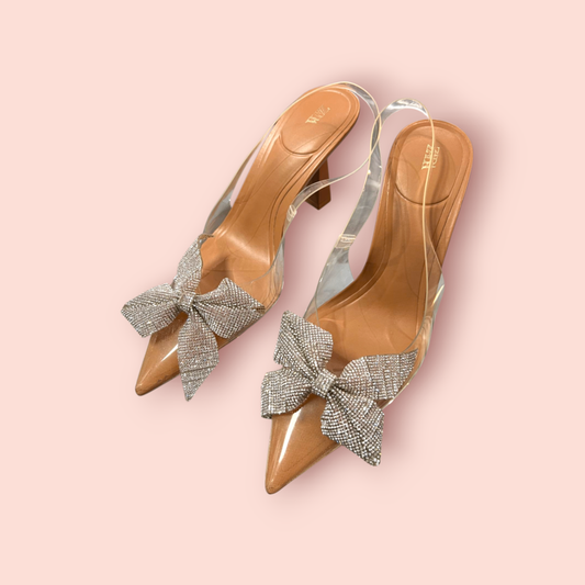 Zara High Heels 37 Beige mit silbernen Schleifen