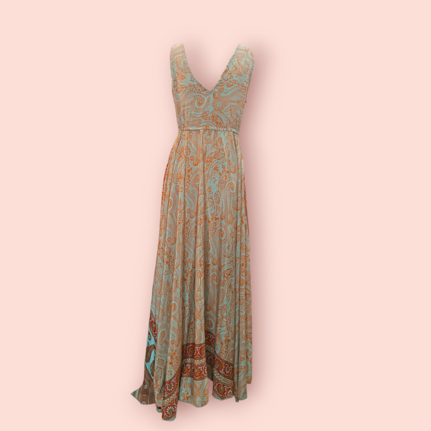 Kleid M/L Paisley Muster in Grün, Orange & Rot