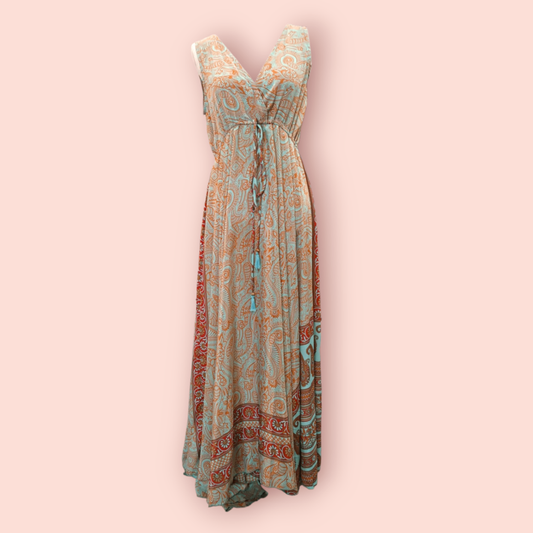 Kleid M/L Paisley Muster in Grün, Orange & Rot