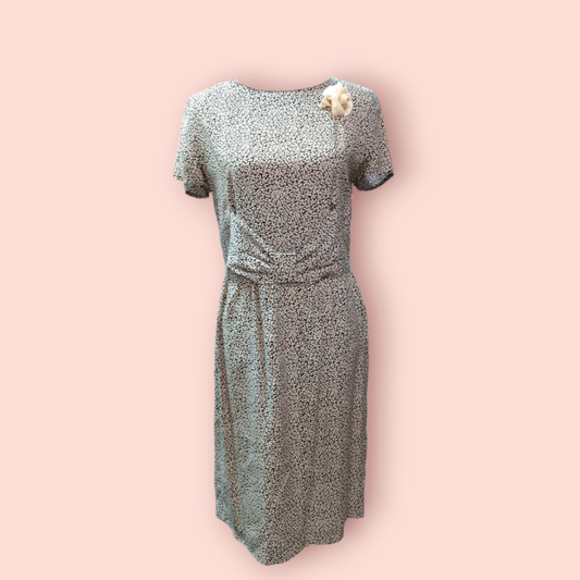 Vintage Kleid S Schwarz mit beigen Blättermuster