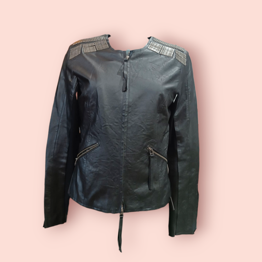 Pepe Jeans Lederjacke S Schwarz mit Eisen Accessoires