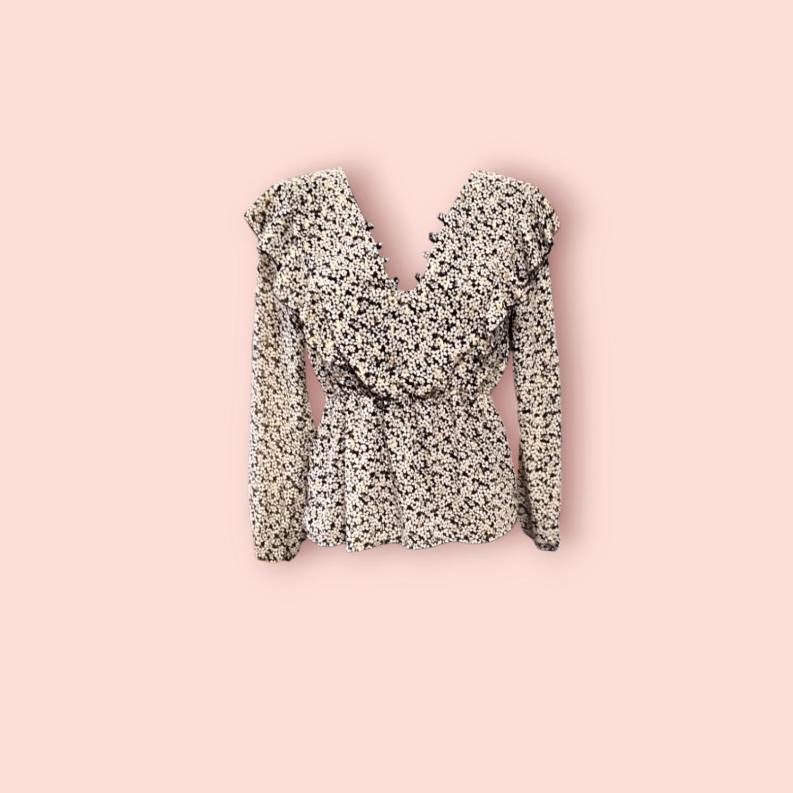 Italian style Bluse M Beige mit schwarzen und weißen Blumenmustern