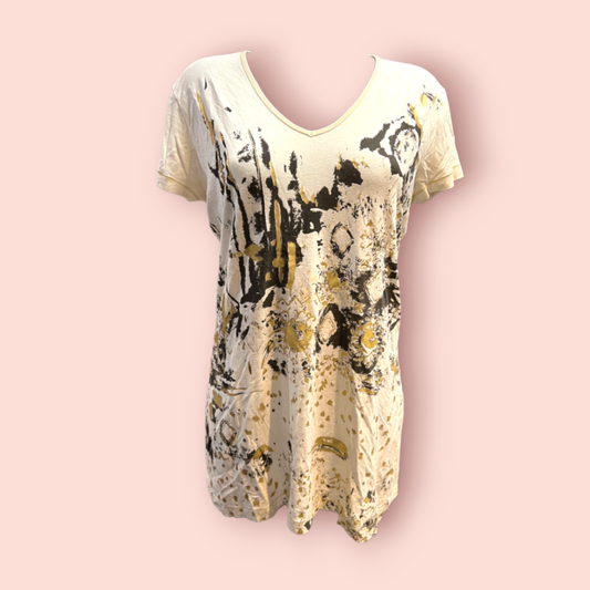 Longshirt L Beige, Schwarz, Gold