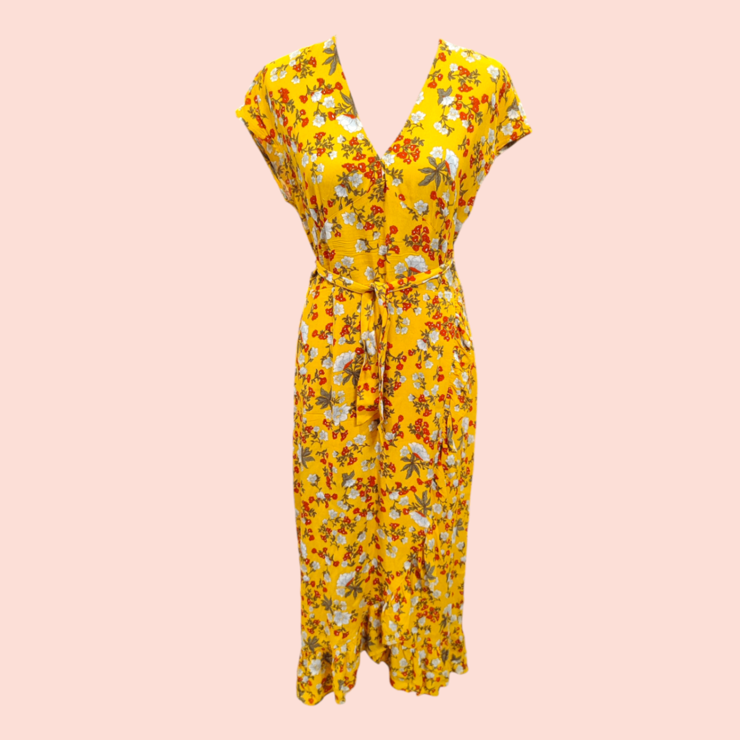 Review Maxikleid mit floralem Print L Gelb 