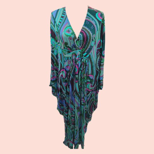 AE Boutique by Elegance S.A. Paris Kleid XL Muster in blau, türkis, grün, lila