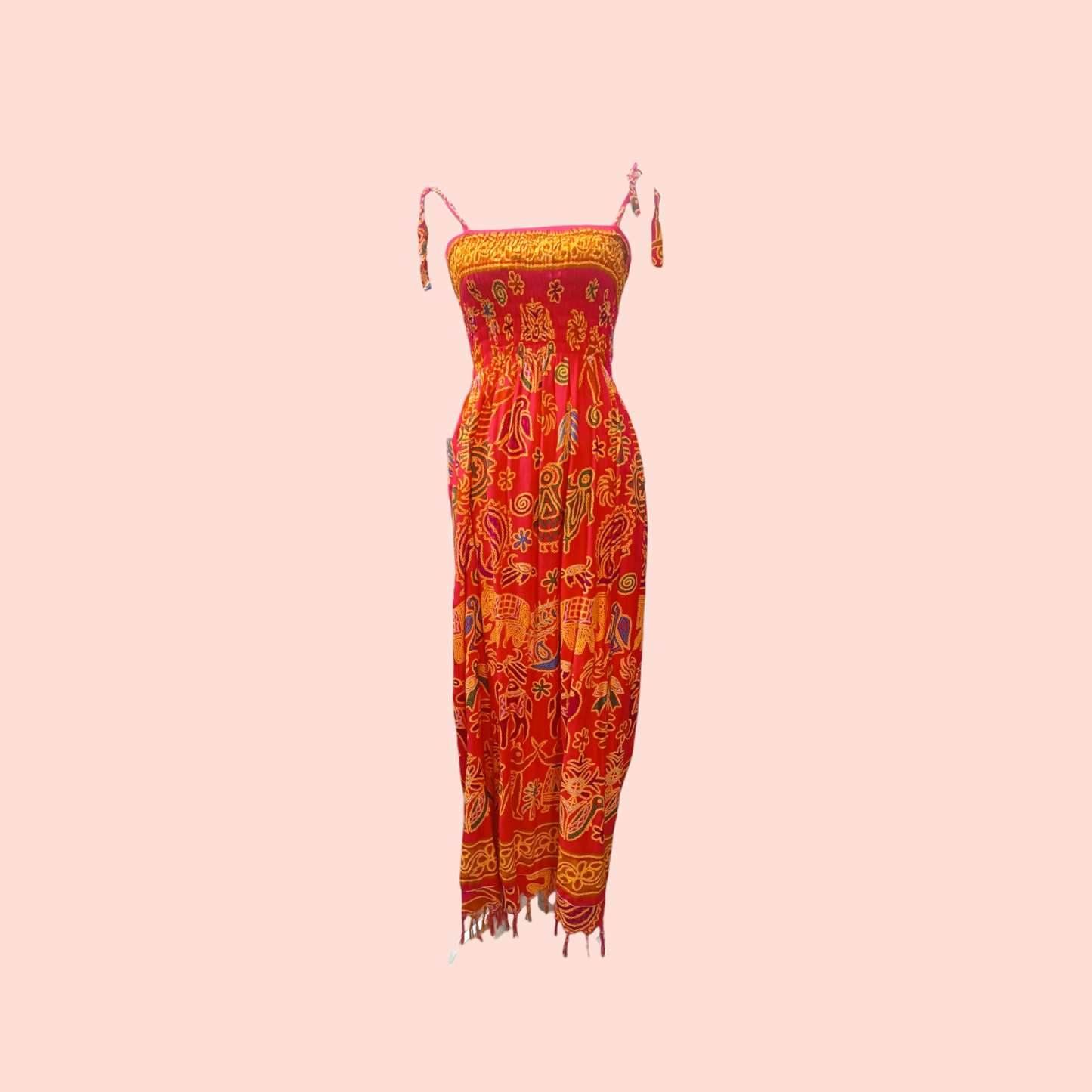Maxikleid S/M Pink mit bunten Motiven