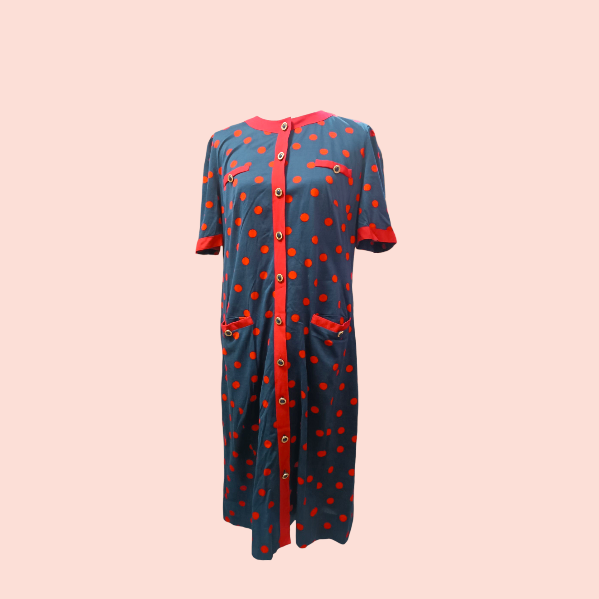 Vintage Otto Graf Kleid XL Blau mit roten Punkten