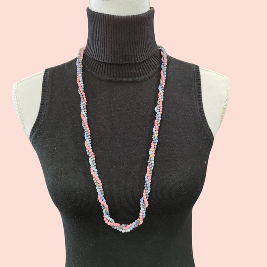 Vintage Halskette Multicolor (Pink, Blau, Grau mit weißen Musterungen)