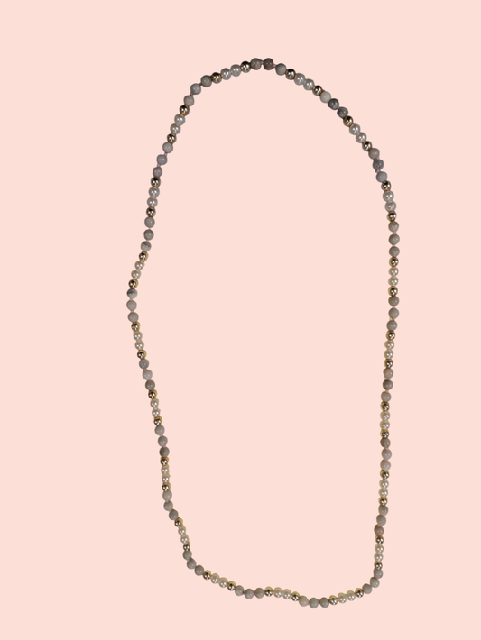 Halskette Perlen (Weiß, Gold, Grau)