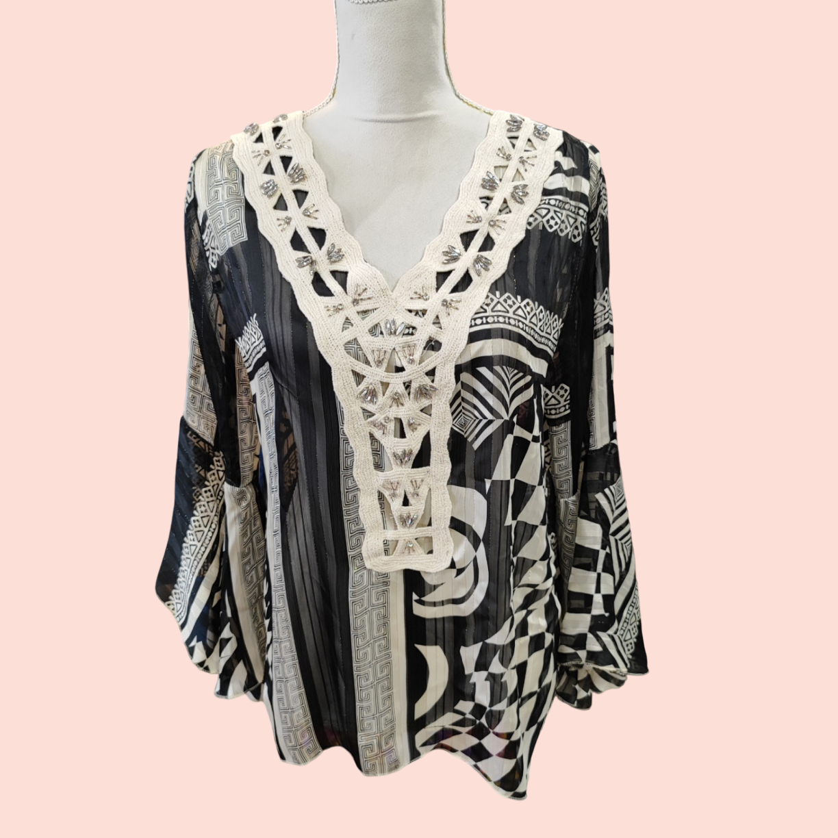 Troiska Bluse M/L Schwarz-Weiße Muster