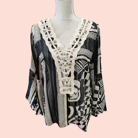 Troiska Bluse M/L Schwarz-Weiße Muster