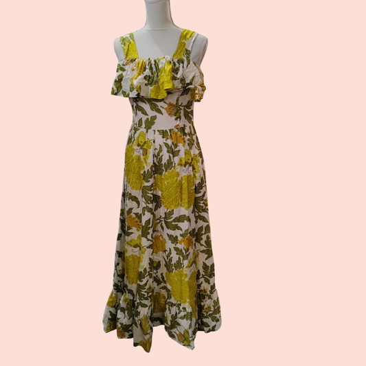 Mona's Silk Shop Vintage Kleid S Weiss Grün