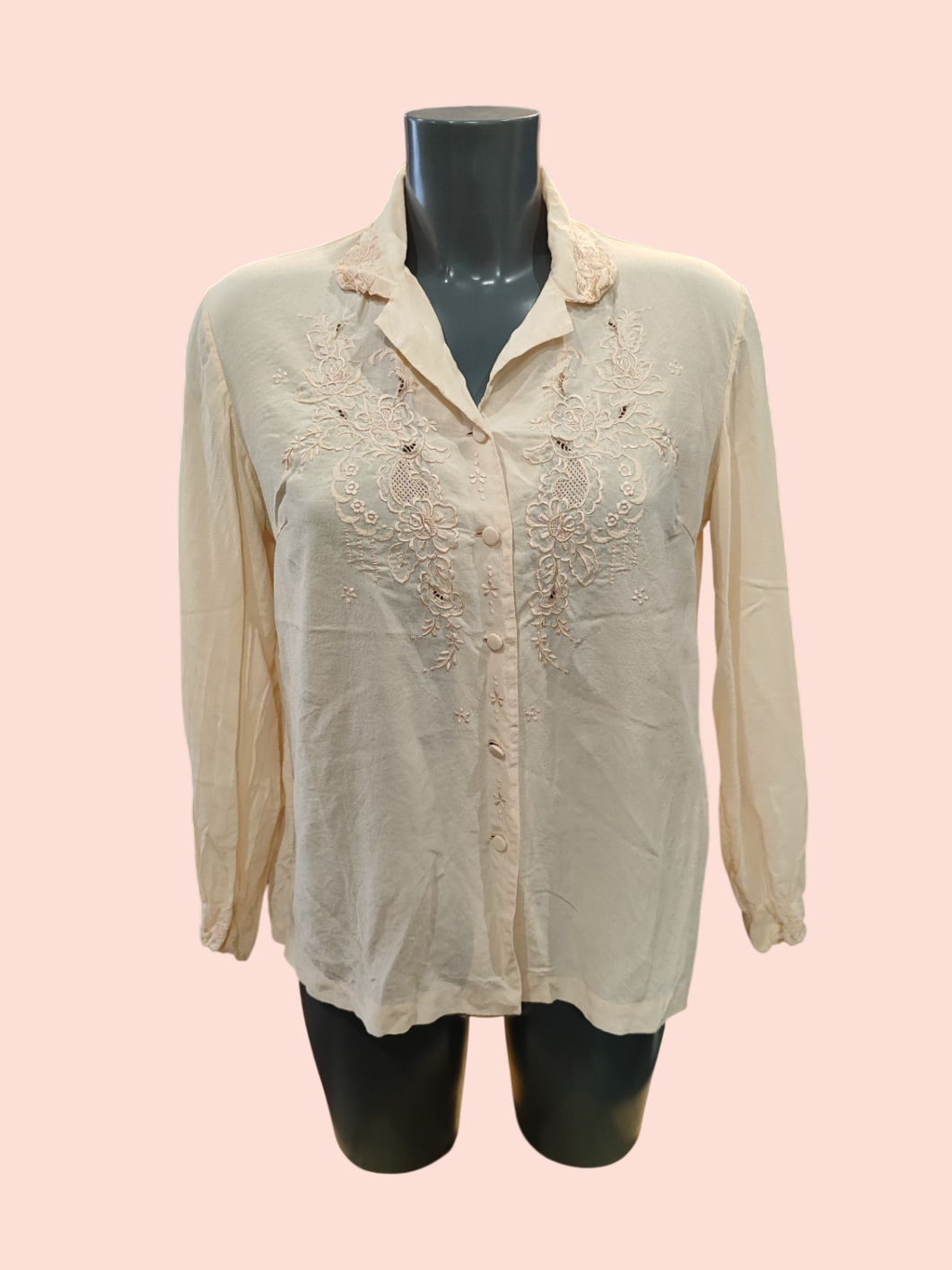 Vintage Bluse mit Stickerei S/M Einfärbig