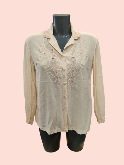 Vintage Bluse mit Stickerei S/M Einfärbig