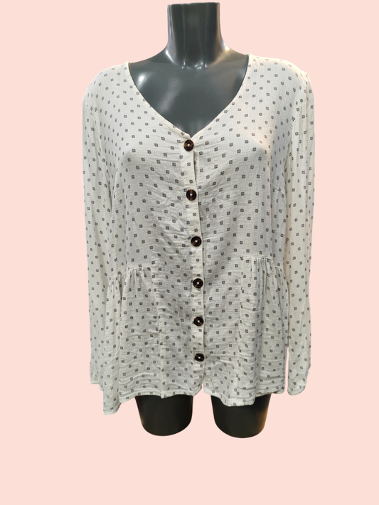 Yessica Bluse L/XL Cremeweiß mit Muster