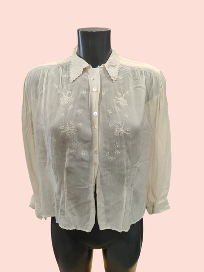 Vintage Bluse mit Stickerei S/M Einfärbig