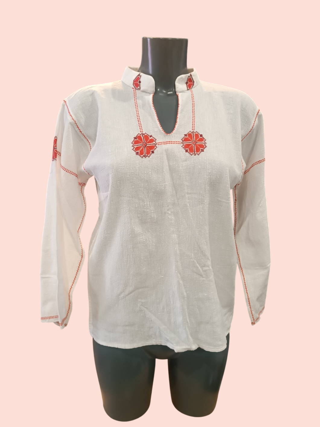 Vintage Bluse M/L Weiß mit Stickerei