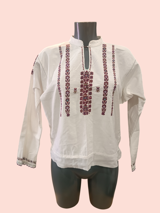 Vintage Bluse M/L Weiß mit Stickerei