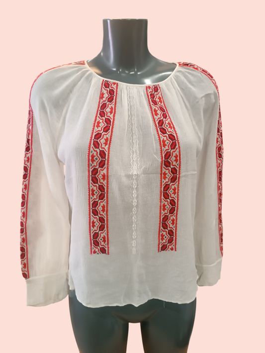 Vintage Bluse S Weiß mit Stickerei