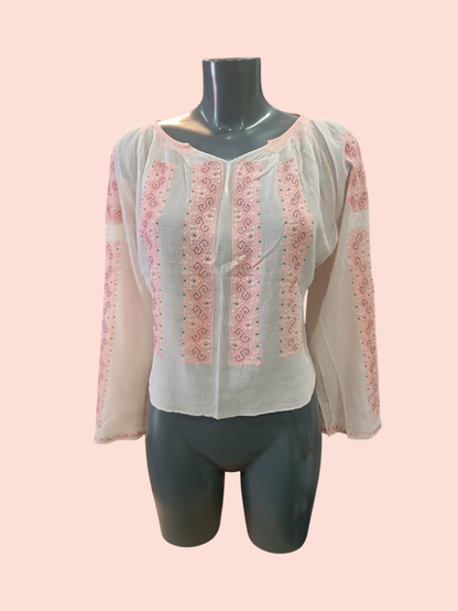 Vintage Bluse S Weiß mit Stickerei