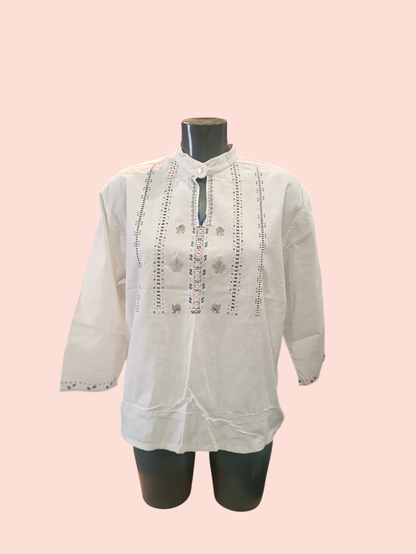 Vintage Bluse M/L Weiß mit Stickerei