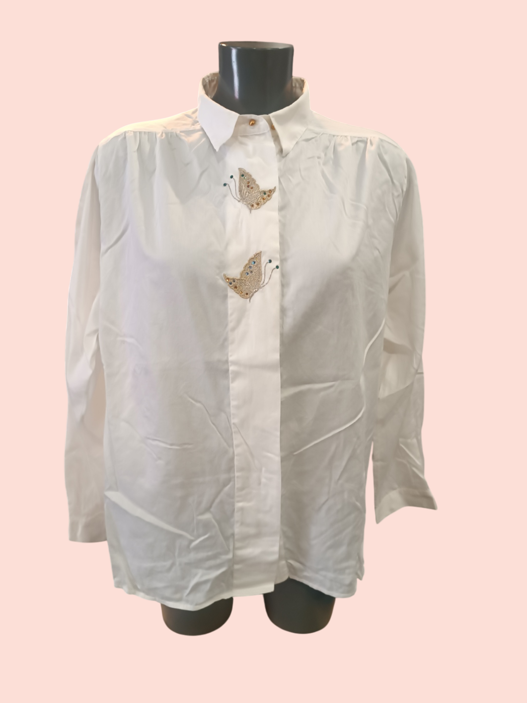 Wallmann Hemd L/XL Weiß mit 2 goldenen Schmetterlingen